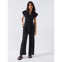 V By Very Broderie Utility Jumpsuit - Black