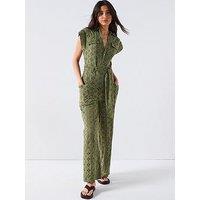 V By Very Broderie Utility Jumpsuit - Green