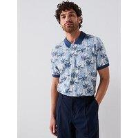 Very Man Jacquard Palm Pattern Polo Shirt - Blue