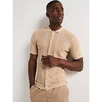 Very Man Knitted Button Through Polo Shirt - Stone