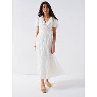 V By Very Broderie Wrap Midaxi Dress - White