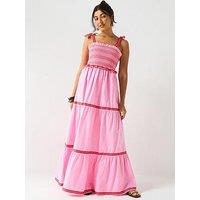 V By Very Contrast Stitch Maxi Dress - Pink