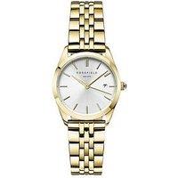 Rosefield Ace Xs Silver Sunray Dial Watch With A Gold Ip Case And Stainless Steel Bracelet