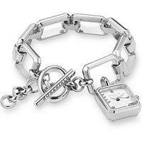 Rosefield Octagon Charm Chain Watch With Silver Dial In A Silver Colour Case And Stainless Steel Bracelet