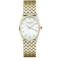 Rosefield Oval Watch With White Mop Dial In A Gold Ip Case And Stainless Steel Bracelet