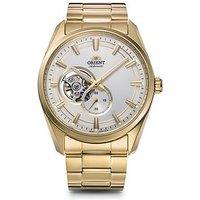 Orient Automatic Contemporary Open Heart Watch With A Silver Dial In A Gold Ip Stainless Steel Case And Bracelet