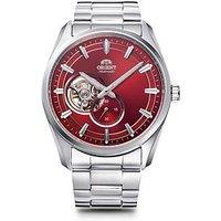 Orient Automatic Contemporary Open Heart Watch With A Red Dial In A Stainless Steel Case And Bracelet