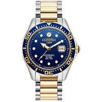 Roamer Swiss Made Rockshell Mark Iii Scuba With Unidirectional Bezel, Date Feature And Blue Dial In A Gold Ip Two Tone Stainless Steel Case And Bracelet