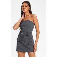 Quiz Dark Grey Bandeau Skort Playsuit