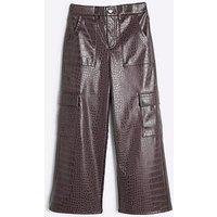 River Island Older Girl Faux Leather Wide Leg Trousers - Red