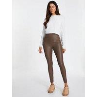 Quiz Brown Faux Leather Leggings