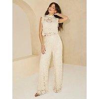 Michelle Keegan Crochet Sequin Trouser - Cream