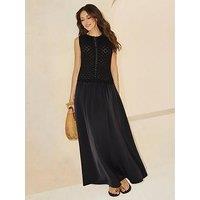 Michelle Keegan Pointelle Knit Dropped Waist Midaxi Dress - Black