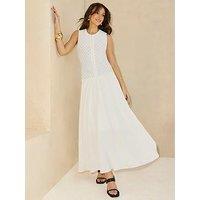Michelle Keegan Pointelle Knit Dropped Waist Midaxi Dress - White