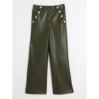 River Island Faux Leather Wide Leg Trousers - Khaki