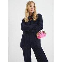 River Island Ribbed Tunic Top - Navy - Blue