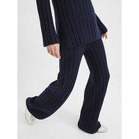 River Island Ribbed Flare Trouser - Navy - Blue