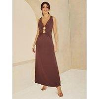 Michelle Keegan Double Shell Trim Jersey Midaxi Dress - Brown