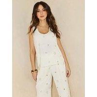 Michelle Keegan Woven Sun & Moon Fabric Loose Tank - White