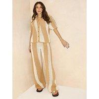 Michelle Keegan Knitted Striped Trouser Co Ord - Beige