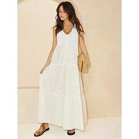 Michelle Keegan Crochet Shell Embellished Tiered Midaxi Dress - White