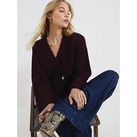 River Island Asymmetric Button Cardigan - Dark Red
