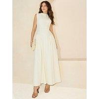 Michelle Keegan Pleated Corset Sleeveless Dress - Cream