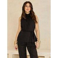 Michelle Keegan Halter Neck Rami Top Co-Ord - Black