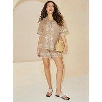 Michelle Keegan Shell Printed Short Co-Ord - Beige
