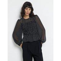 River Island Spot Shirred Chiffon Blouse - Black
