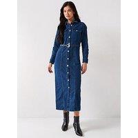 Only Belted Denim Midi Dress - Blue