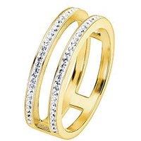 The Love Collection Sterling Silver Gold Plated Crystal Double Band Ring