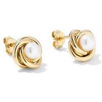The Love Collection Gold Plated Sterling Silver Freshwater Pearl Knot Stud Earrings