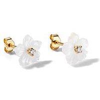 Love Gold 9Ct Yellow Gold Mother Of Pearl & Cubic Zirconia Flower Stud Earrings