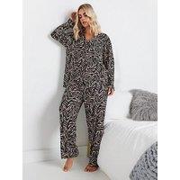 Yours Curve Soft Touch Zebra Pyjama Set - Natural