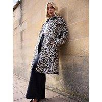 Yours Curve Longline Leopard Print Shacket - Brown