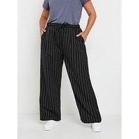 Pixiegirl Curve Woven Pinstripe Wide Leg Trouser - Black