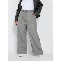 Pixiegirl Curve Woven Pinstripe Wide Leg Trouser - Grey