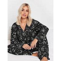 Yours Curve Soft Touch Drawn Heart Pj Set - Black