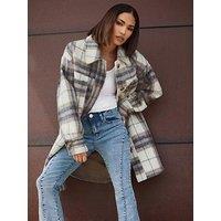 Pixiegirl Petite Check Longline Shacket - Blue