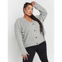 Yours Curve Button Thru Cardi - Grey