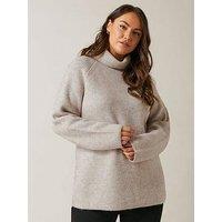 Evans Roll Neck Raglan Jumper - Natural