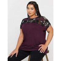 Yours Curve Embellished 3/4 Sleeve Top - Purple