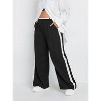 Yours Curve Side Stripe Wide Leg Trousers - Black