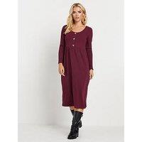 Pixiegirl Petite Long Sleeve Rib Button Midi Dress - Purple