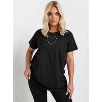 Yours Curve Placement T-Shirt - Black