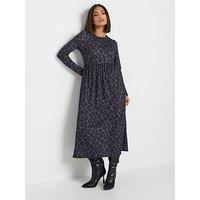 Pixiegirl Petite Animal Print Long Sleeve Midi Smock Dress