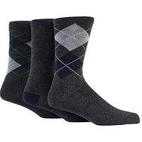 Glenmuir Glen Muir 3Pk Classic Argyle Crew Socks - Grey