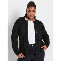 Yours Curve Cropped Cable Knit Cardigan - Black