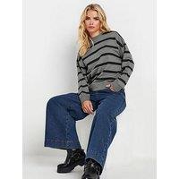 Pixiegirl Petite Stripe Crew Neck Sweatshirt - Grey